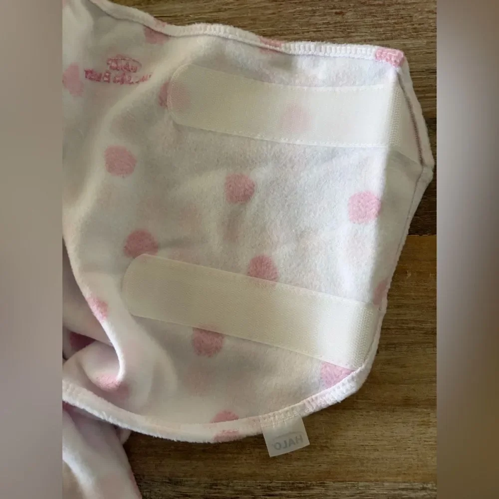 Halo SleepSack Swaddle in Microfleece, White with‎ Pink Dots, Size Newborn 0-3M